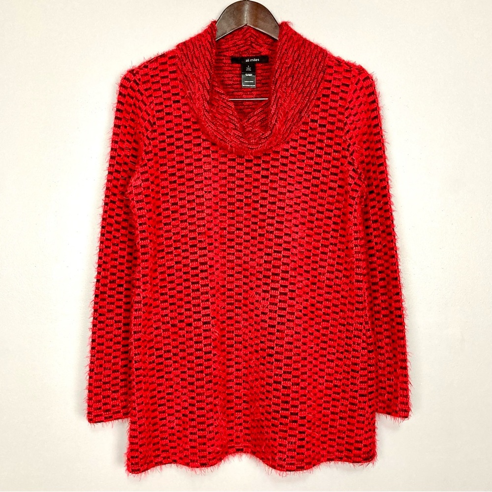 Ali Miles Cozy Knit Tunic Sweater Women’s Size S Cowl Neck Pullover A-Line Red